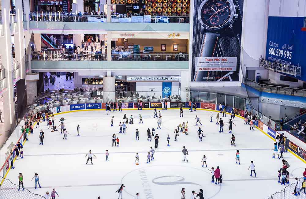 The Dubai Mall Ice Rink is a thrilling Olympic-sized skating arena offering a unique experience